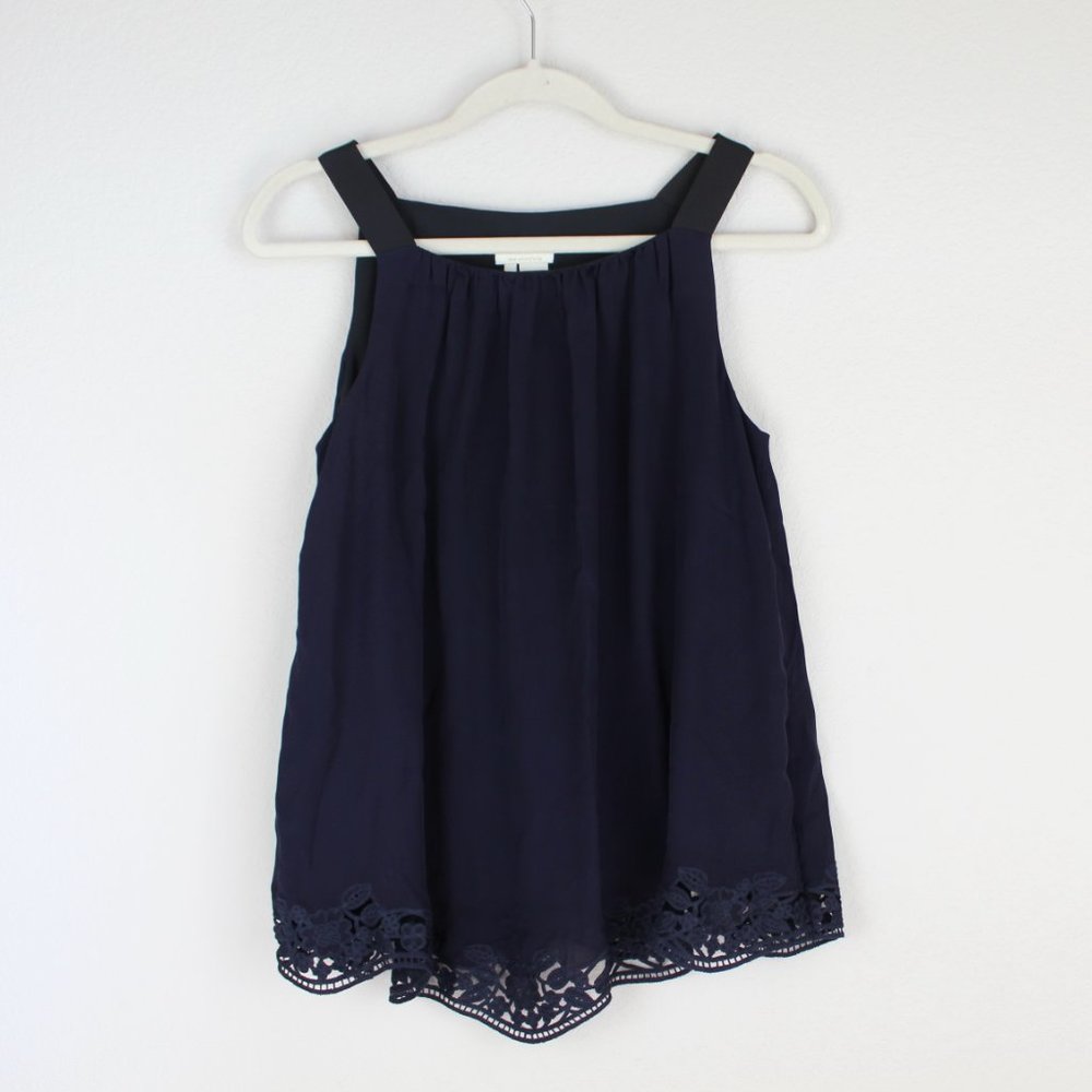 NEW Kate Spade Embroidered Trim Silk Top, Rich Navy, Small, Sleeveless, Lined - Picture 8 of 15